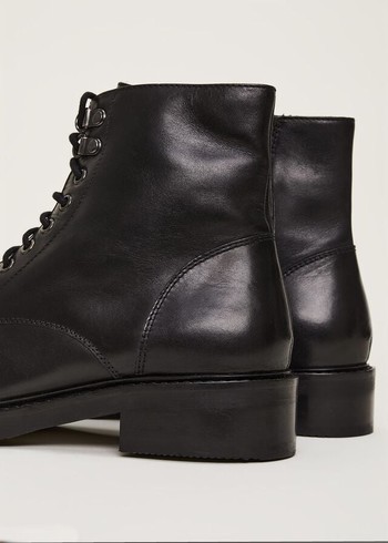 Phase Eight Lace Up Leather Boots Black USA | 6947301-TV